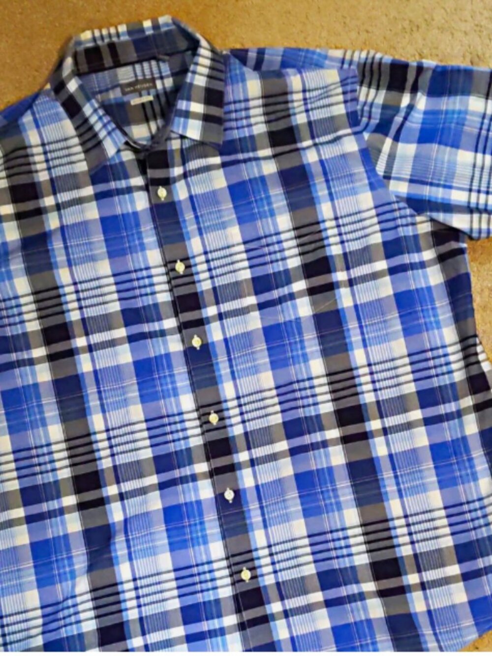 Van Heusen Classic Fit 2XL Woven Button-Front Shirt Blue Plaid Short Sleeve